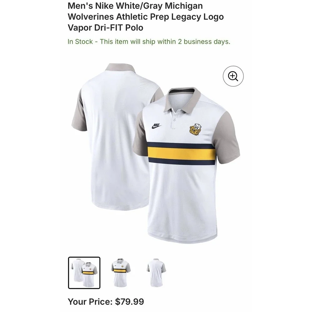 Michigan Wolverines Men's Medium Nike Legacy Logo Vapor Dri-FIT Polo Shirt - New - Picture 3 of 10